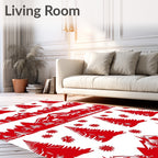 Red Winter Forest Mountain Landscape Rug