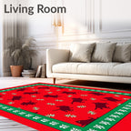 Red Whimsical Dogs Snowflakes Border Rug