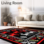Red Silver Deer Folk Art Border Rug