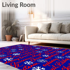 Red Script Snowflakes Christmas Rug