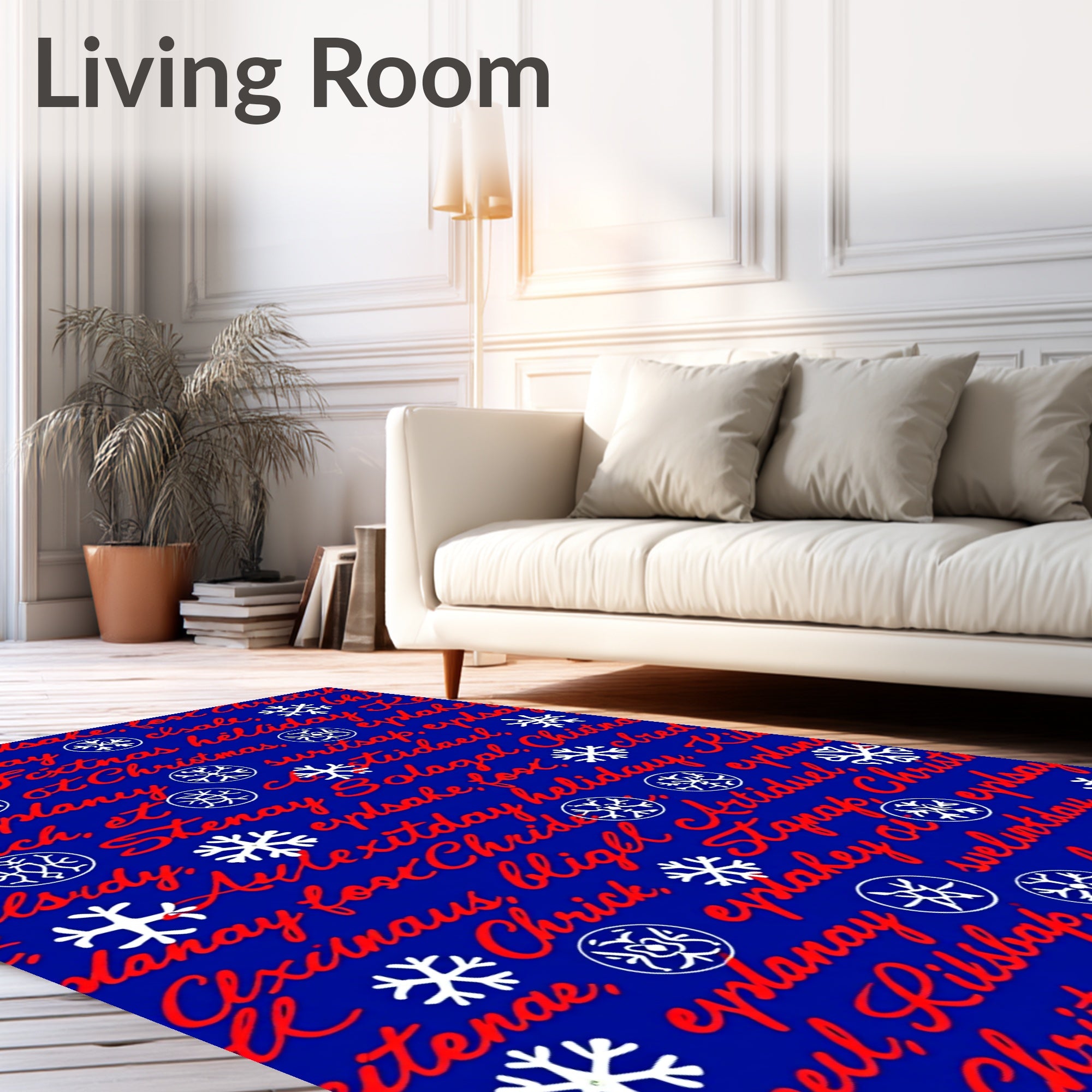 Red Script Snowflakes Christmas Rug