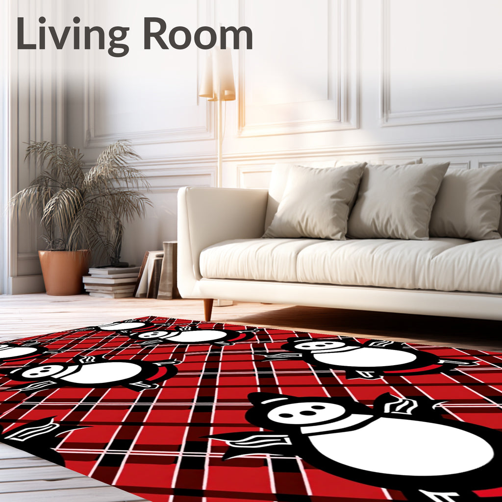 Red White Black Plaid Snowman Rug