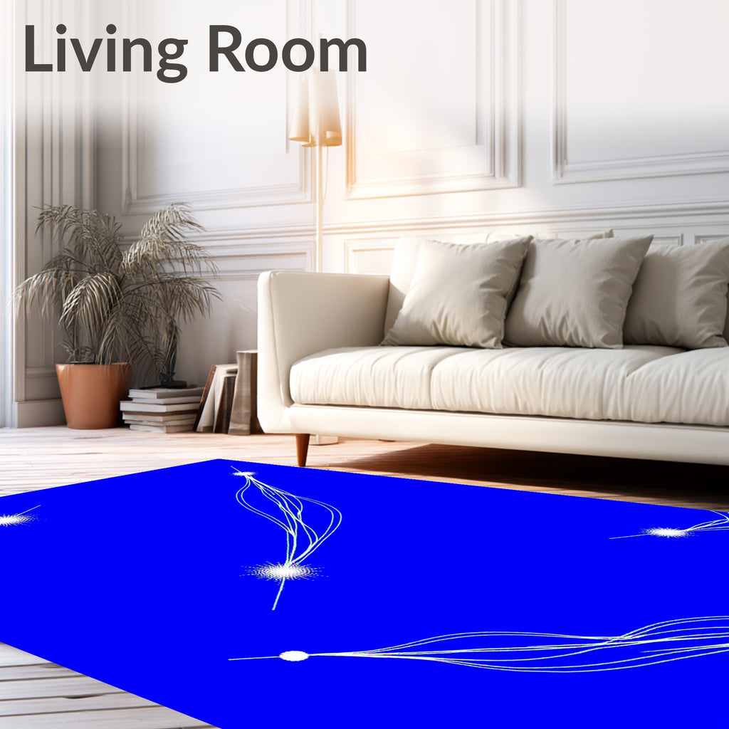 Bright Blue White Cosmic Flowing Lines Rug