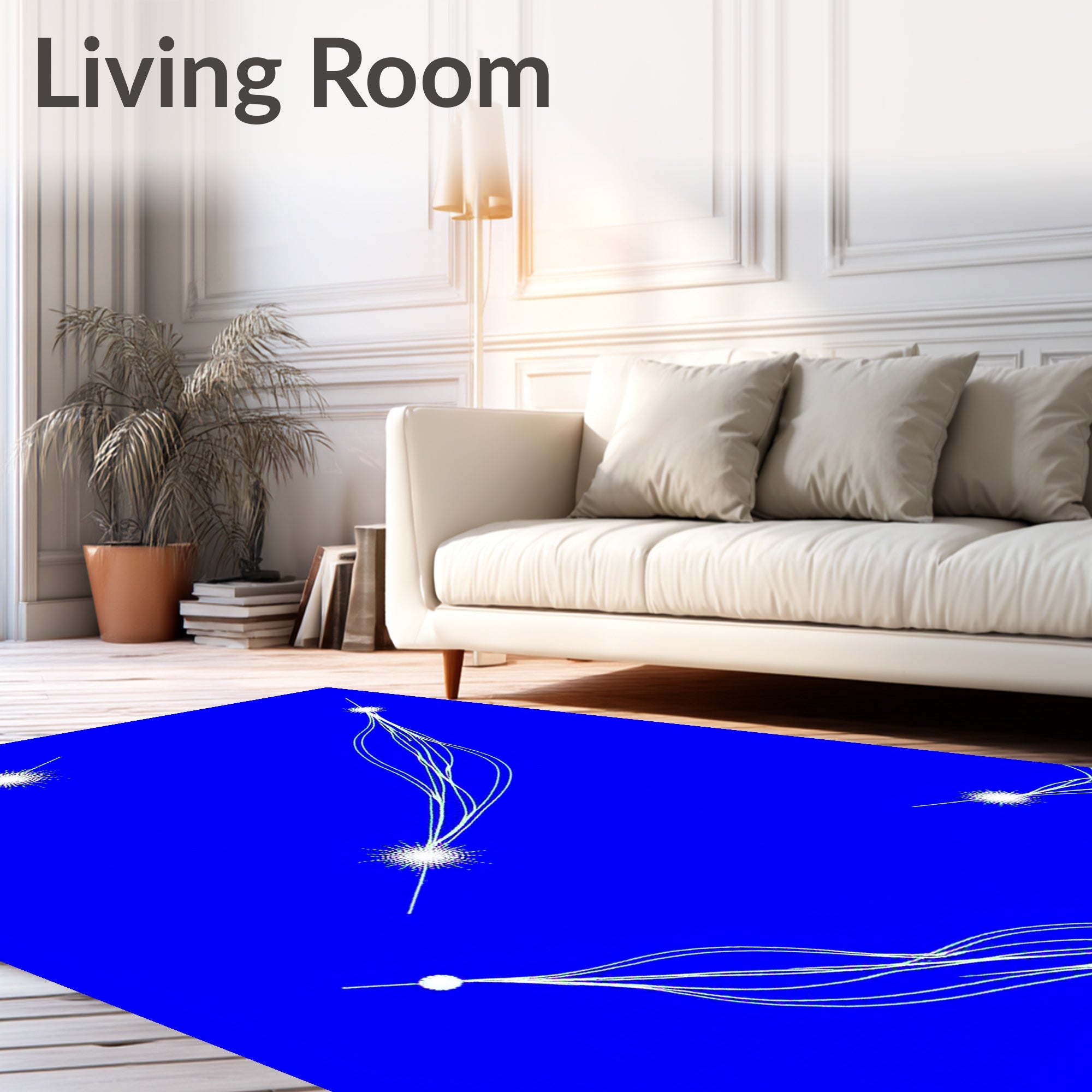 Bright Blue White Cosmic Flowing Lines Rug