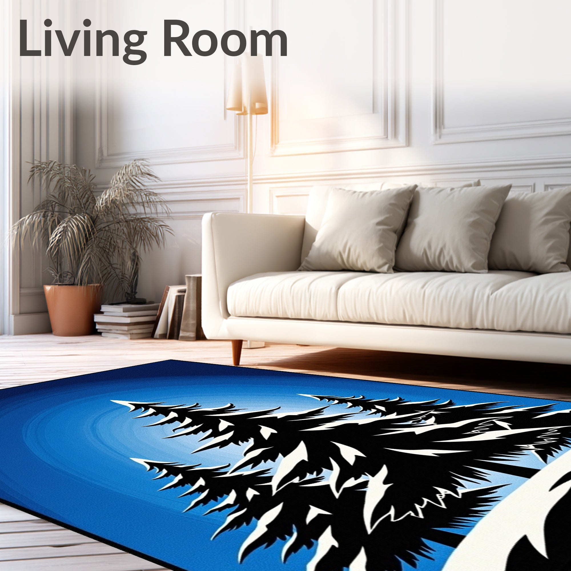 Midnight Blue Winter Evergreen Forest Rug