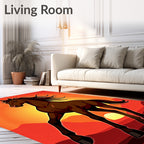 Majestic Brown Horse Sunset Landscape Rug