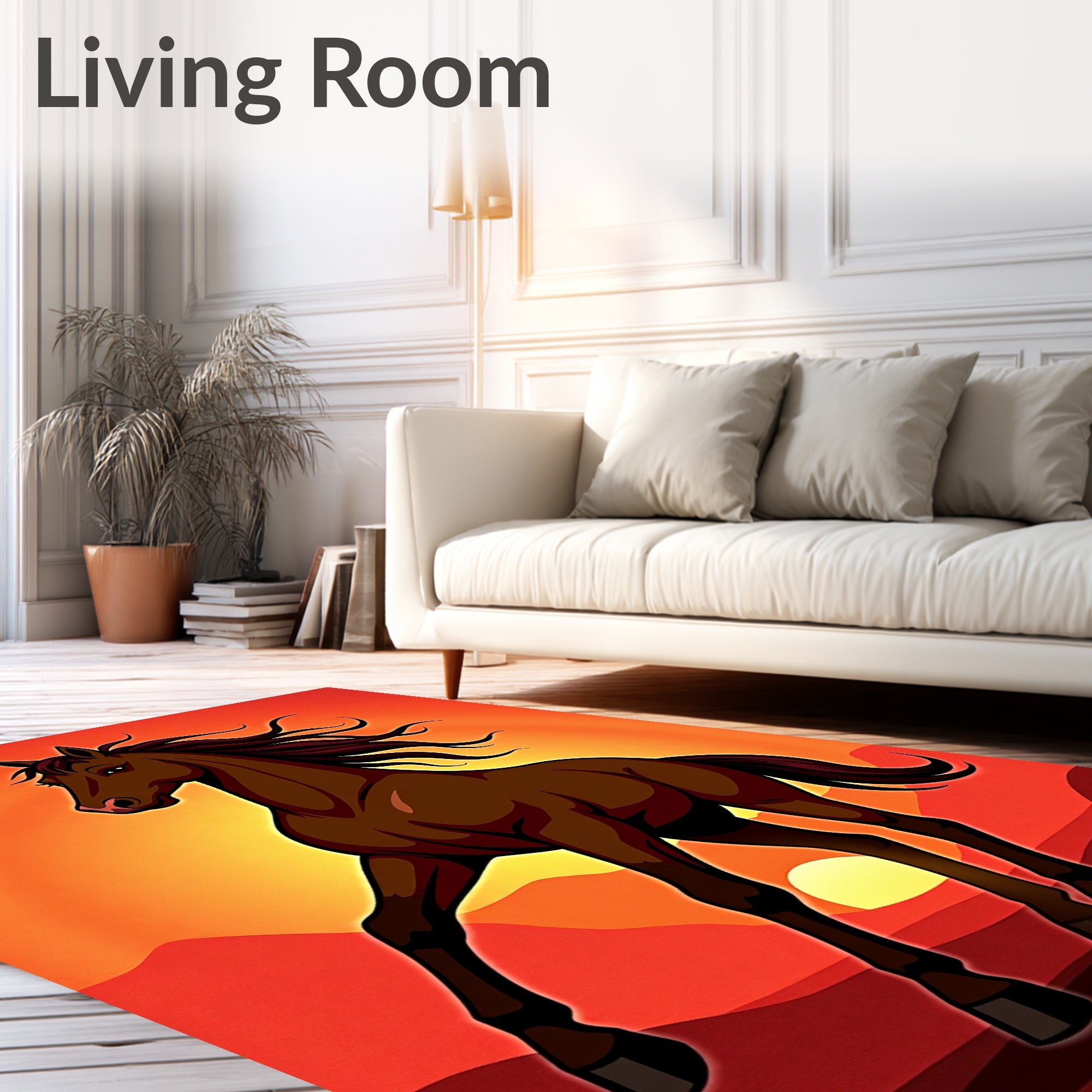 Majestic Brown Horse Sunset Landscape Rug