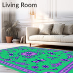 Vibrant Green Dragonfly Floral Medallion Rug