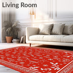 Crimson Winter Forest Snowflake Arrangement Rug