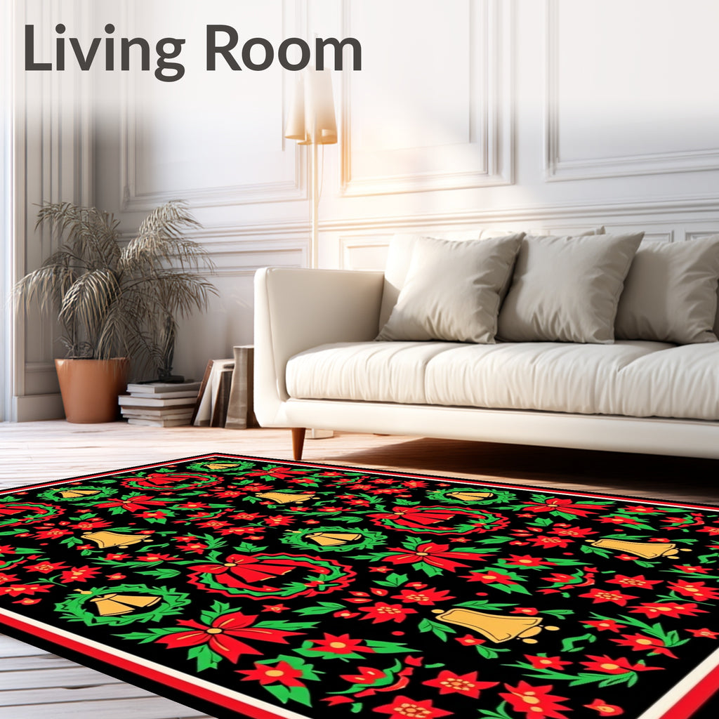 Traditional Red Green Gold Christmas Wreath Rug
