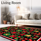 Traditional Red Green Gold Christmas Wreath Rug