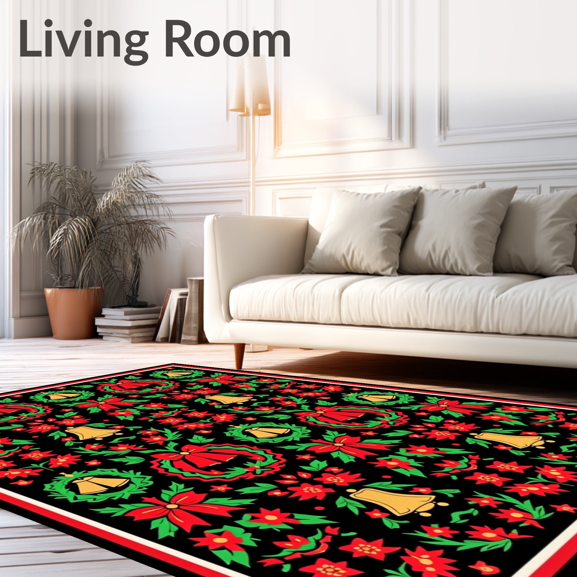 Traditional Red Green Gold Christmas Wreath Rug