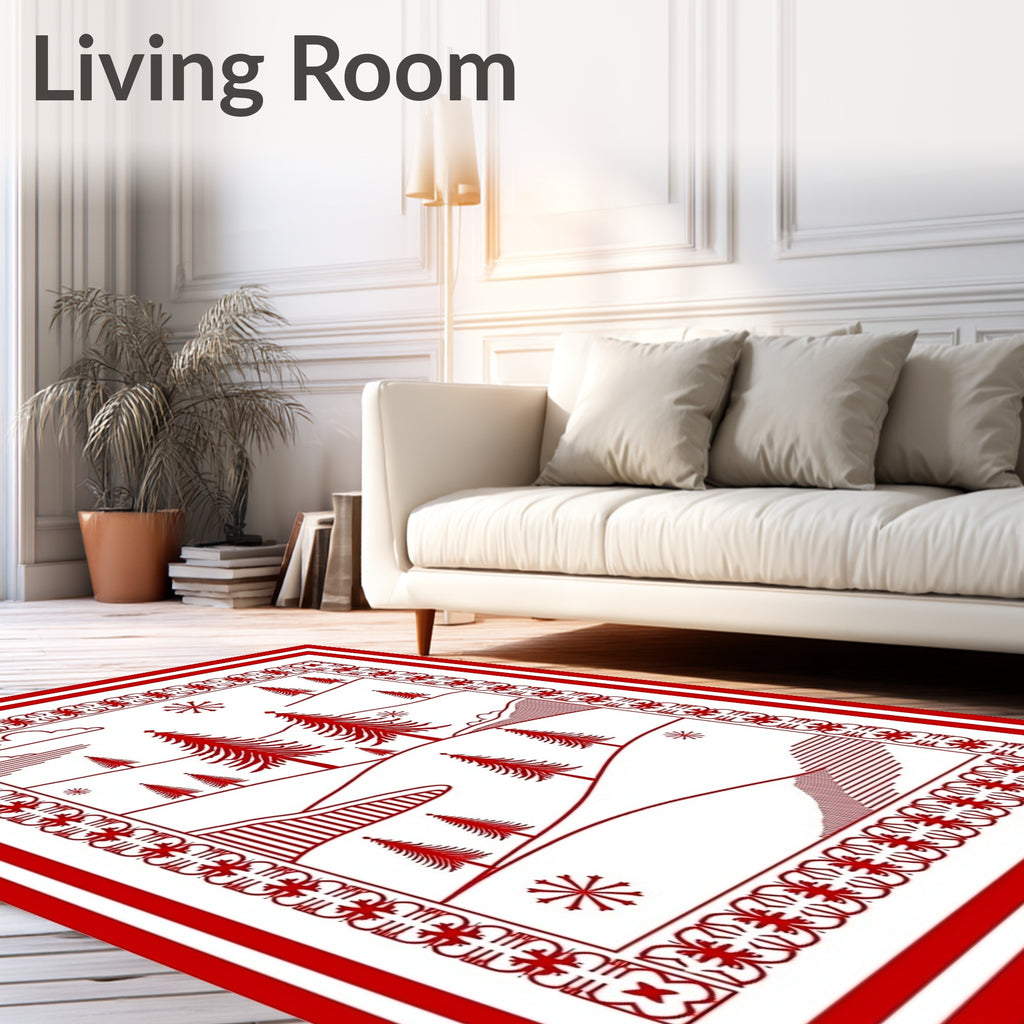 Crimson Winter Forest Landscape Rug