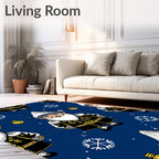 Whimsical Blue Santa Claus Snowflakes Rug