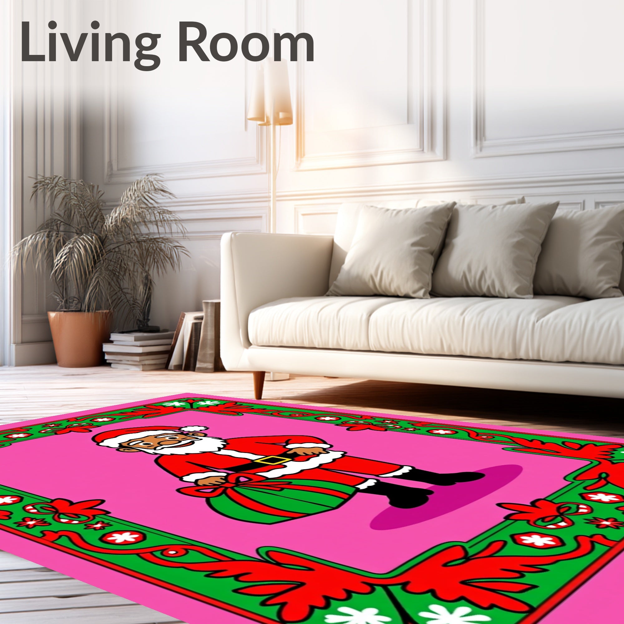 Pink Santa Gift Festive Border Rug
