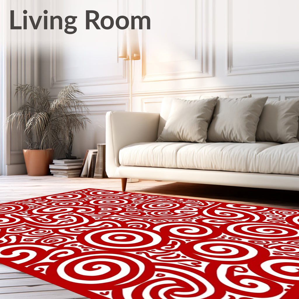 Bold Red Swirl Spiral Collage Rug