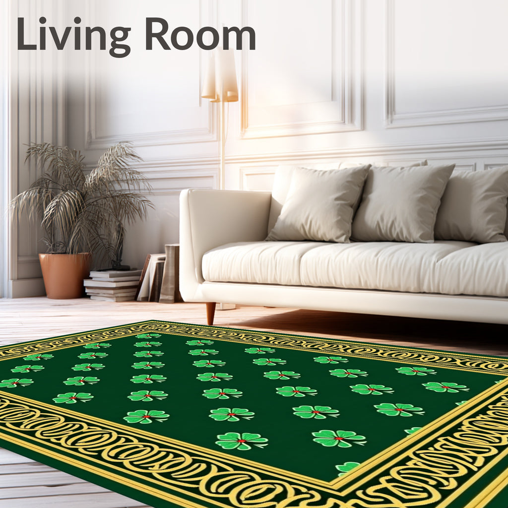 Lucky Green Clover Floral Border Rug
