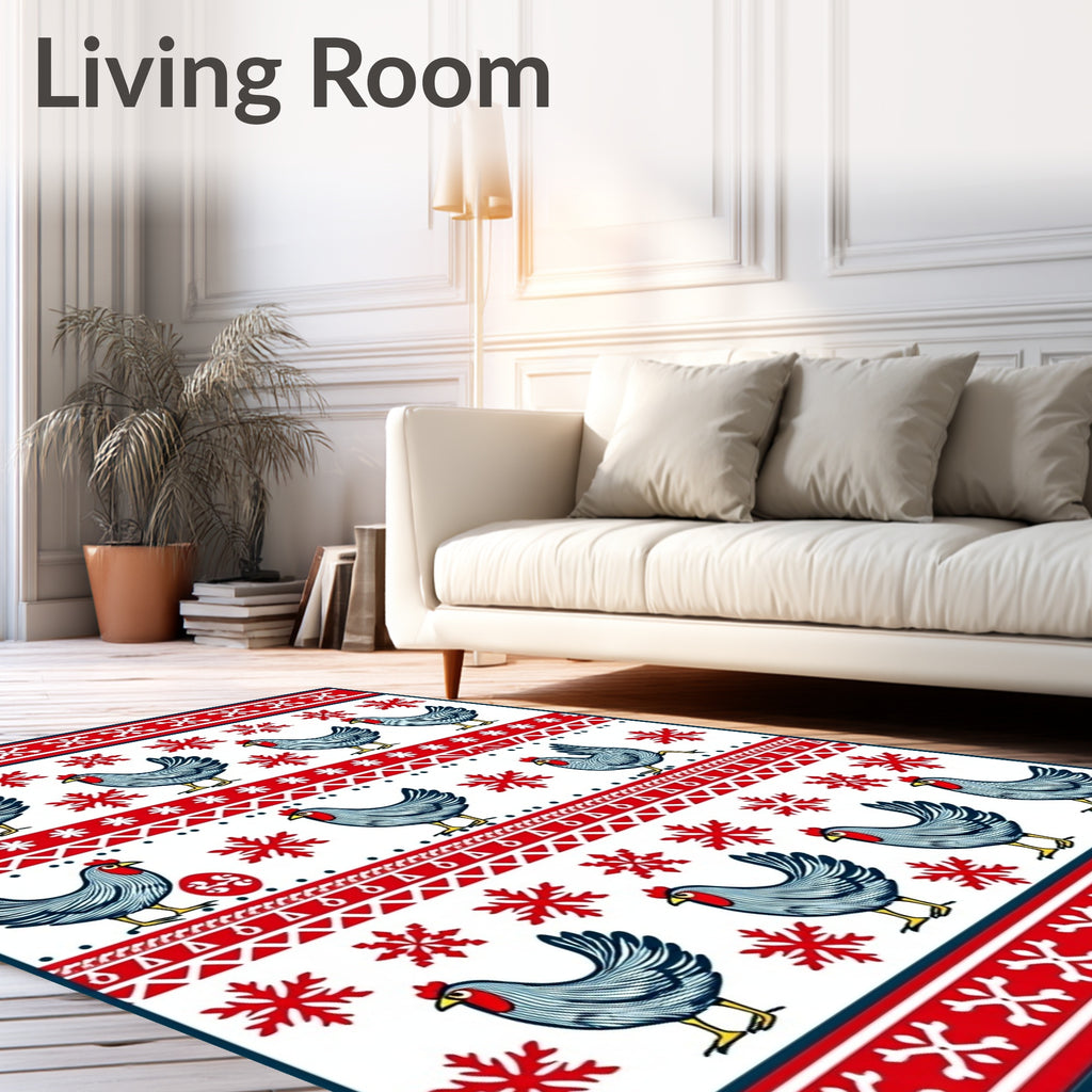 Rustic Red White Chicken Snowflake Rug