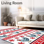Rustic Red White Chicken Snowflake Rug