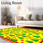 Festive Yellow Christmas Trees Candy Canes Rug
