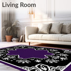 Deep Purple White Floral Medallion Border Rug