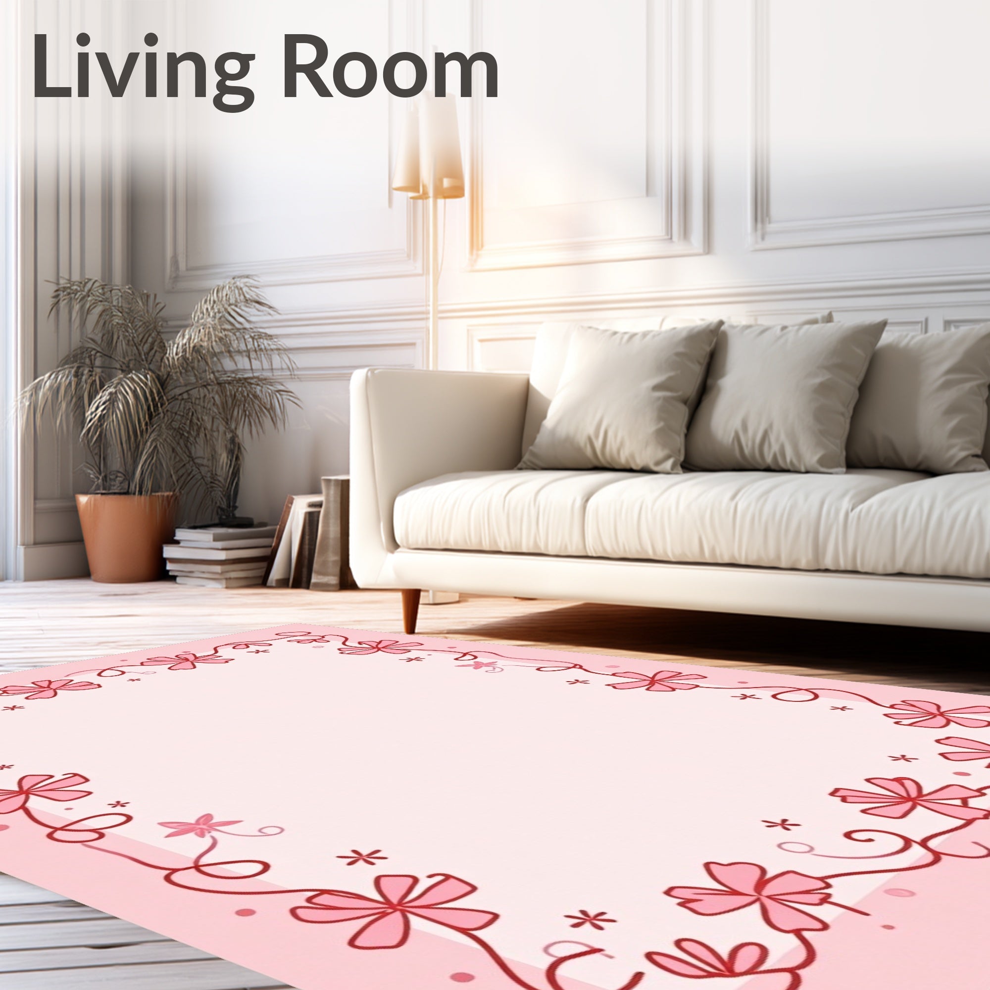 Pink Blossom Swirl Border Rug
