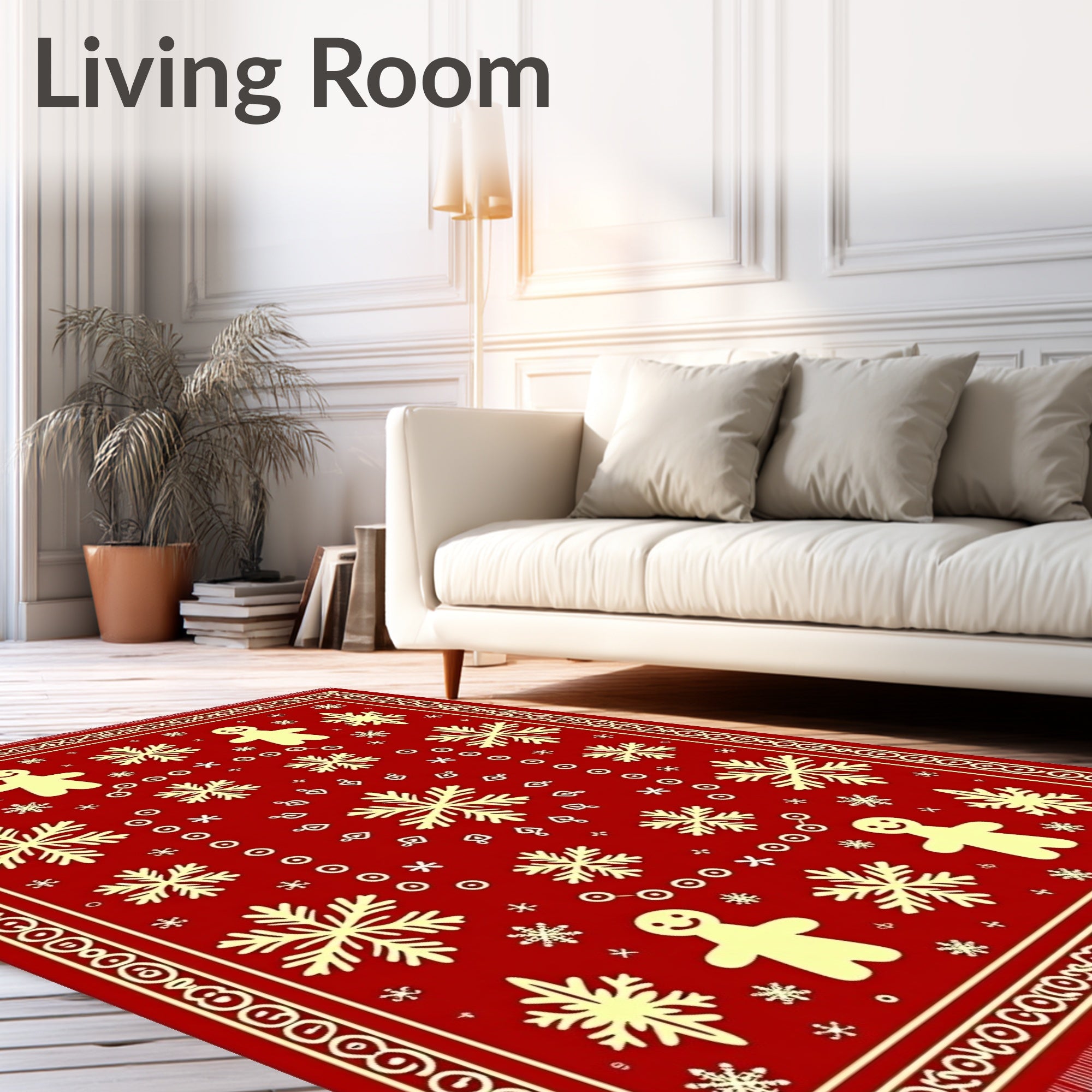 Red Gingerbread Snowflake Festive Rug