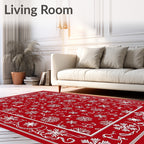Red White Snowflake Reindeer Winter Border Rug