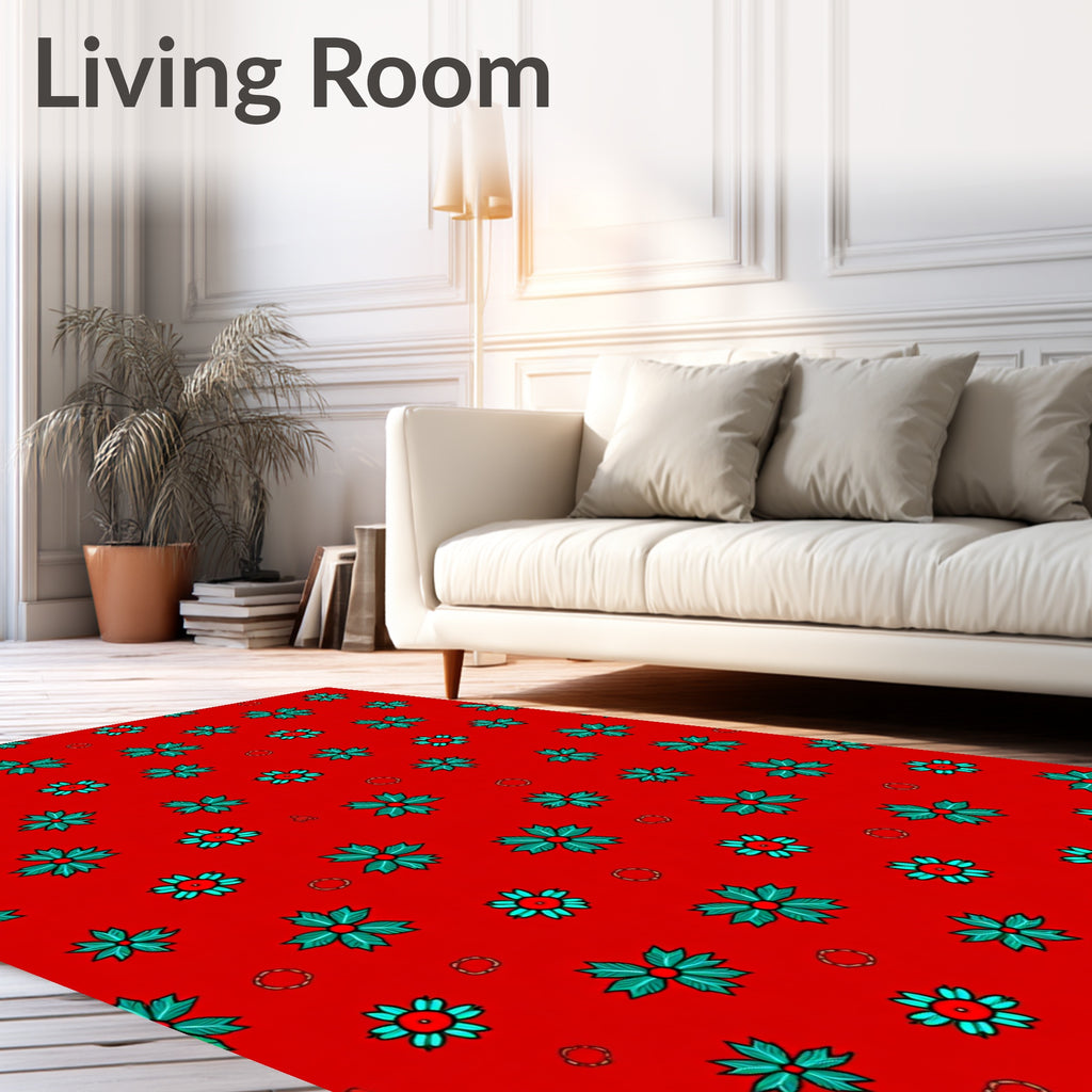 Red Teal Floral Scatter Rug
