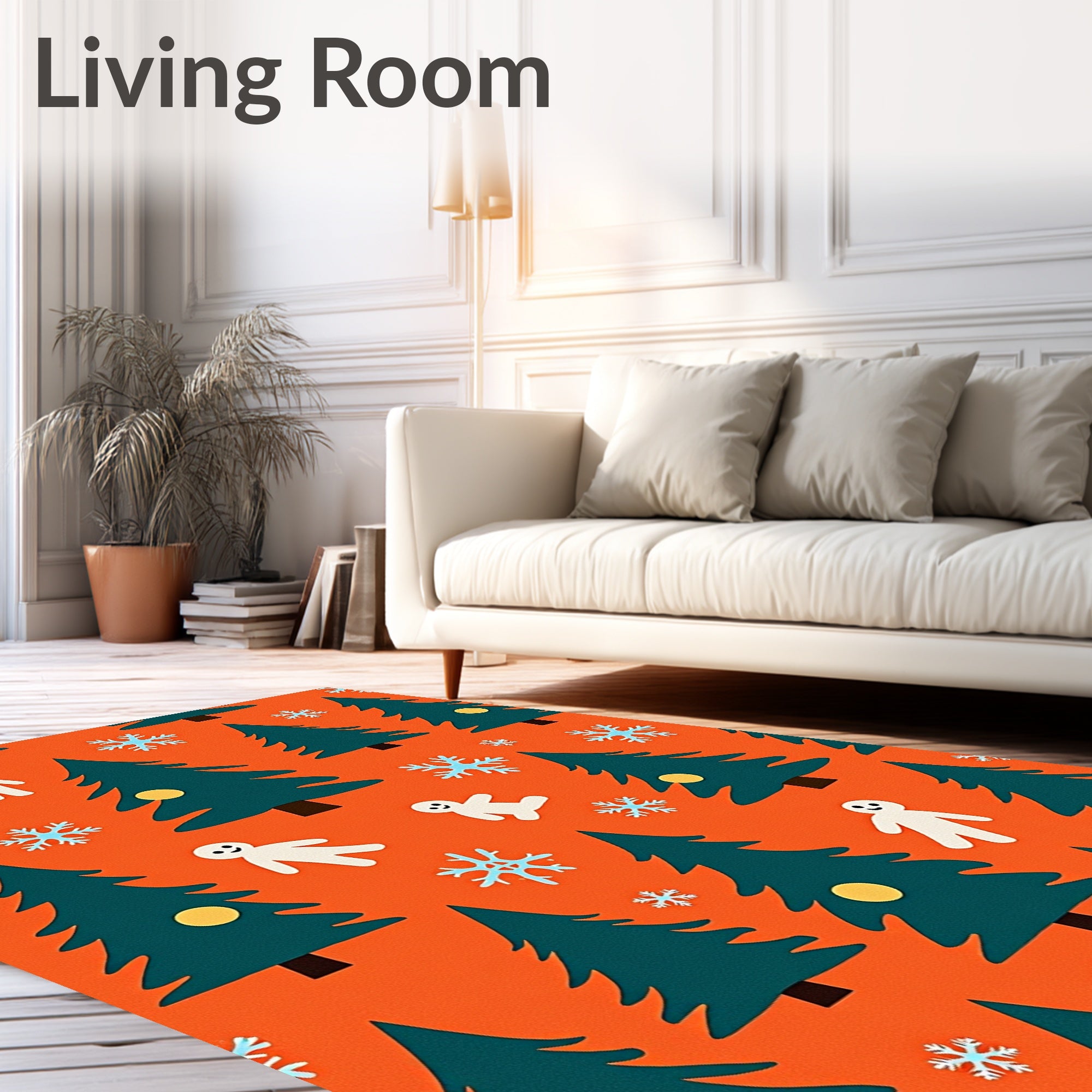 Festive Christmas Trees Gingerbread Snowflakes Rug