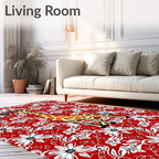 Red Floral Giraffe Whimsical Art Rug