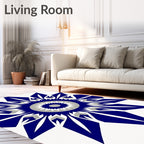 Deep Blue Starburst Geometric Medallion Rug