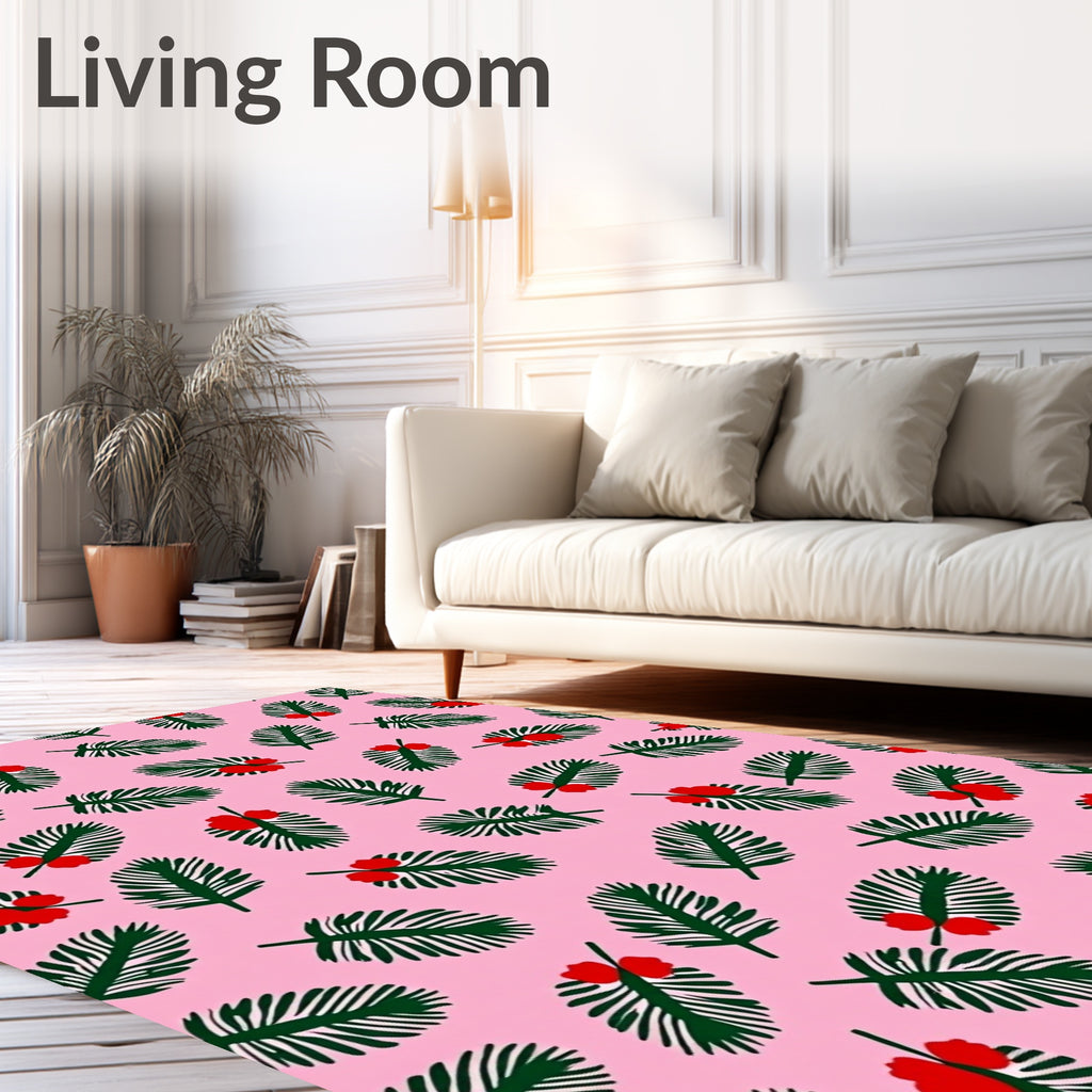 Pink Pine Sprig Berry Accents Rug