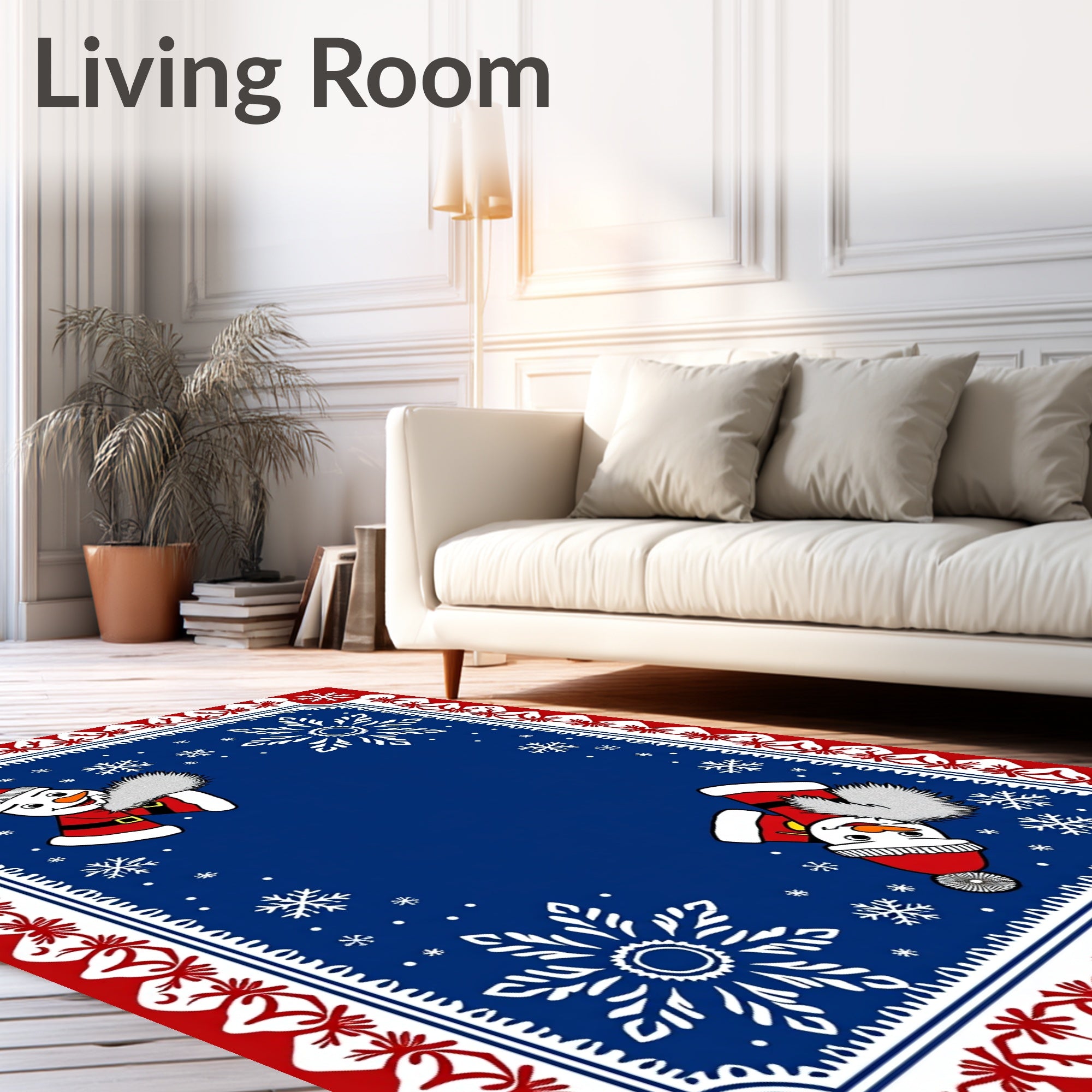 Whimsical Snowman Snowflake Red Border Rug