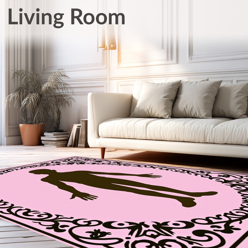 Black Silhouette Human Figure Oval Frame Rug