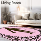 Black Silhouette Human Figure Oval Frame Rug