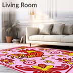 Folk Rooster Red Yellow Floral Border Rug