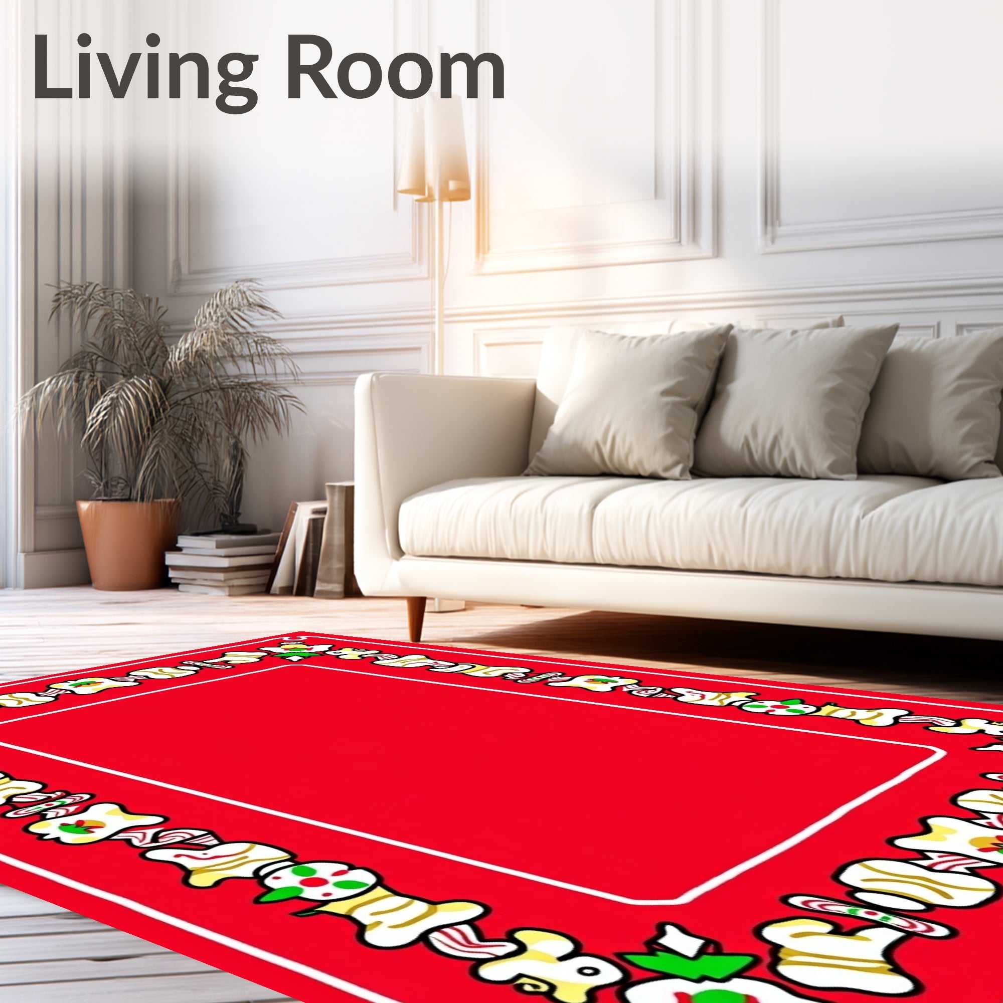 Crimson Repeating Whimsical Flower Border Rug