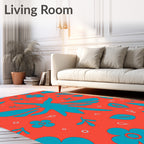 Coral Teal Abstract Floral Whimsical Rug