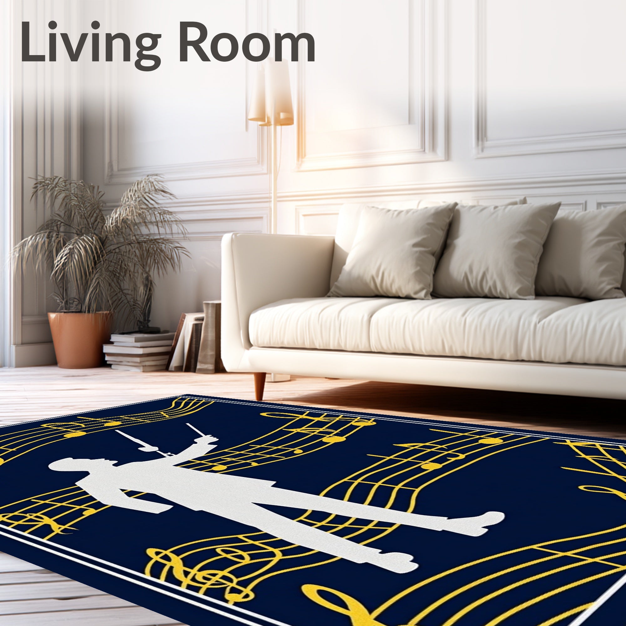 Conductor Silhouette With Yellow Music Notes Rug