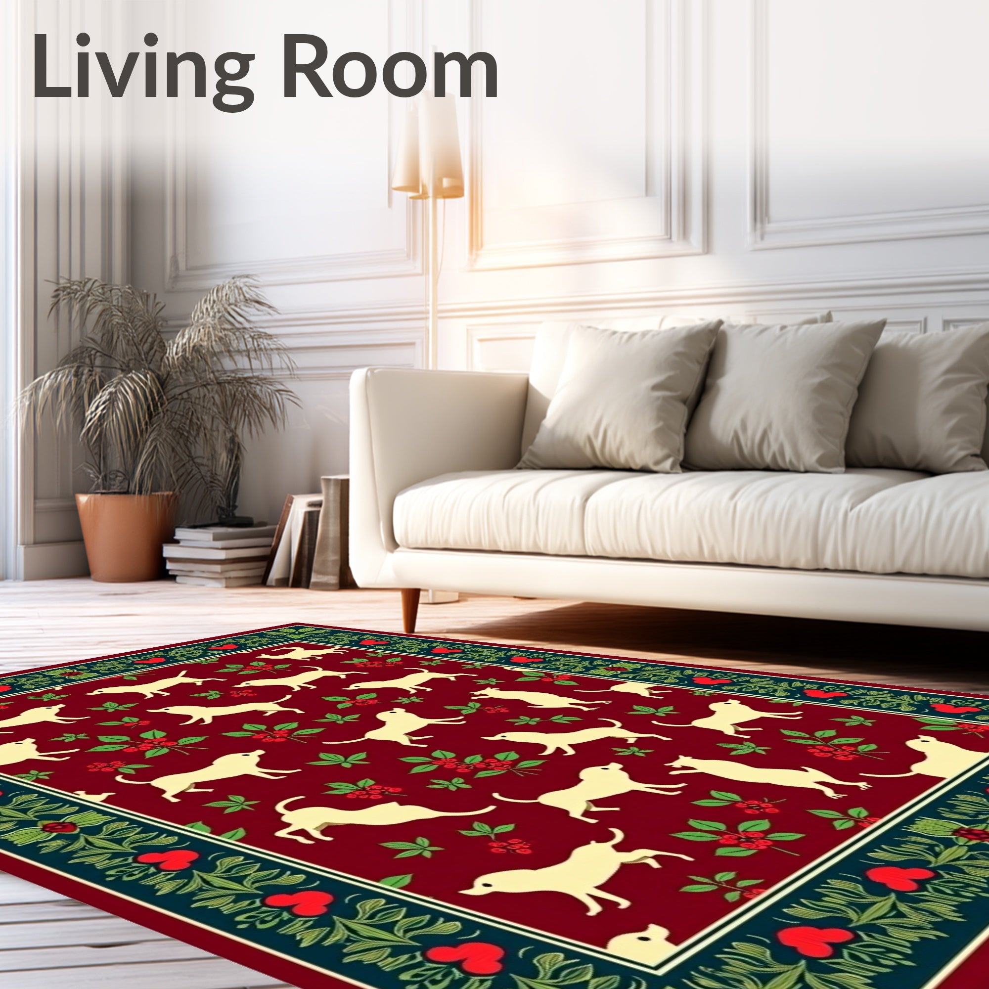Crimson Labrador Berry Botanical Border Rug
