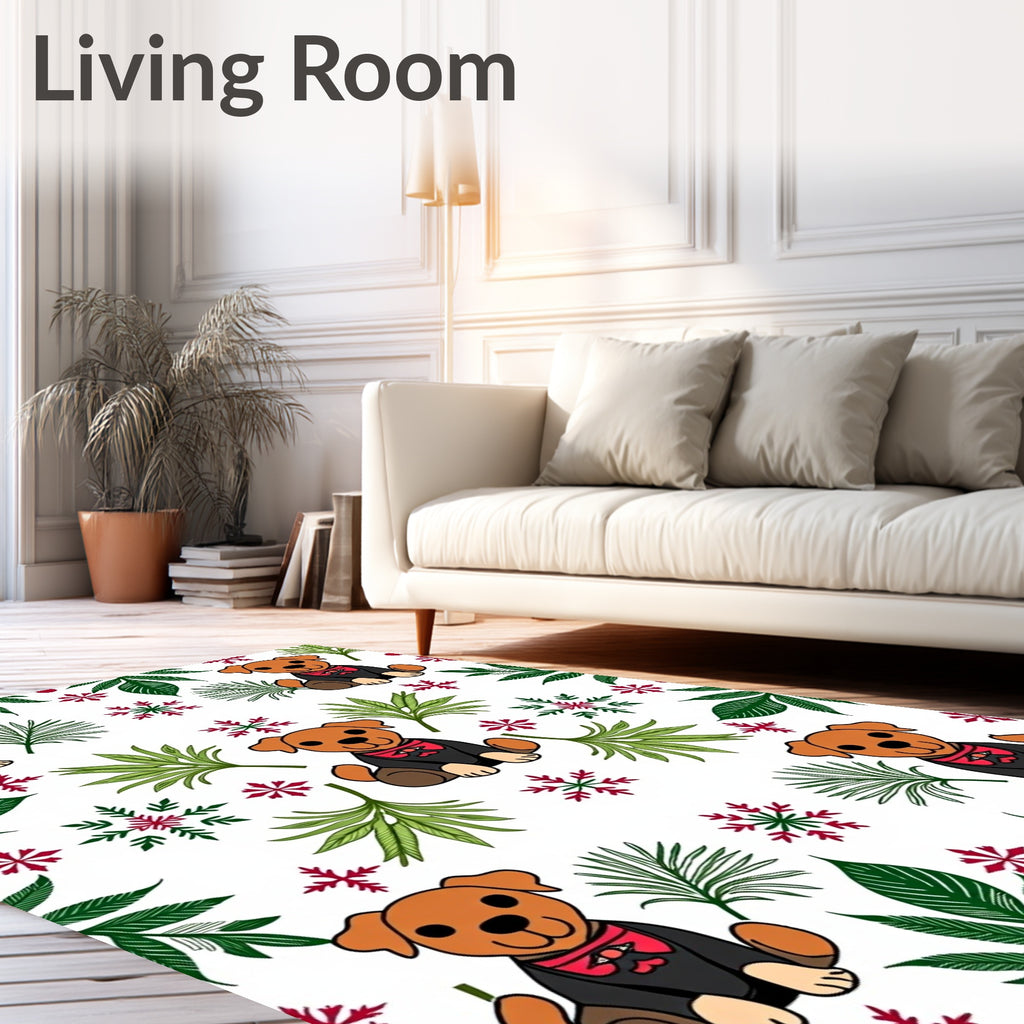 Whimsical Red Bow Dog Snowflake Garden Rug