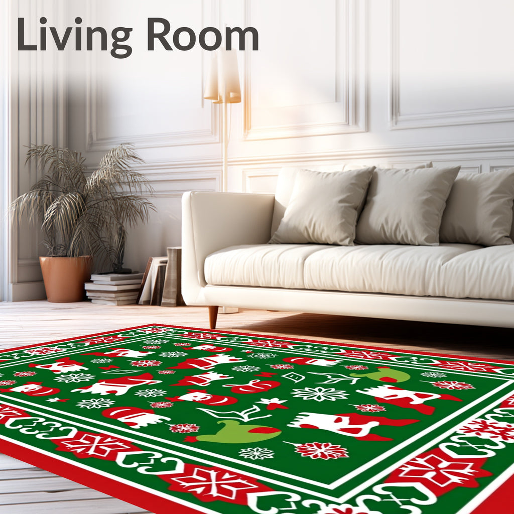 Red Green Christmas Figurines Snowflake Rug