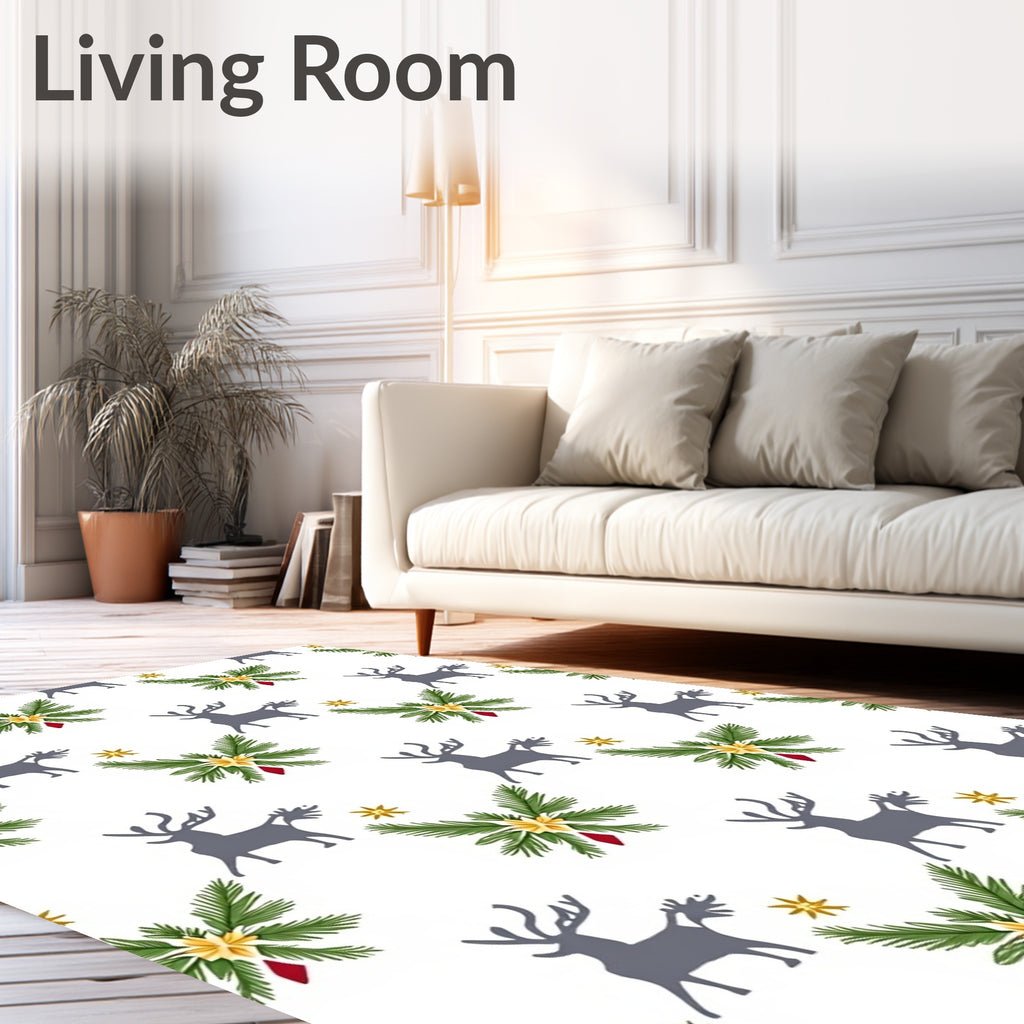 Gray Deer White Poinsettia Star Rug