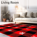 Red Black Buffalo Check Reindeer Snowflake Rug