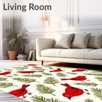 Red Birds and Fern Swirls Rug