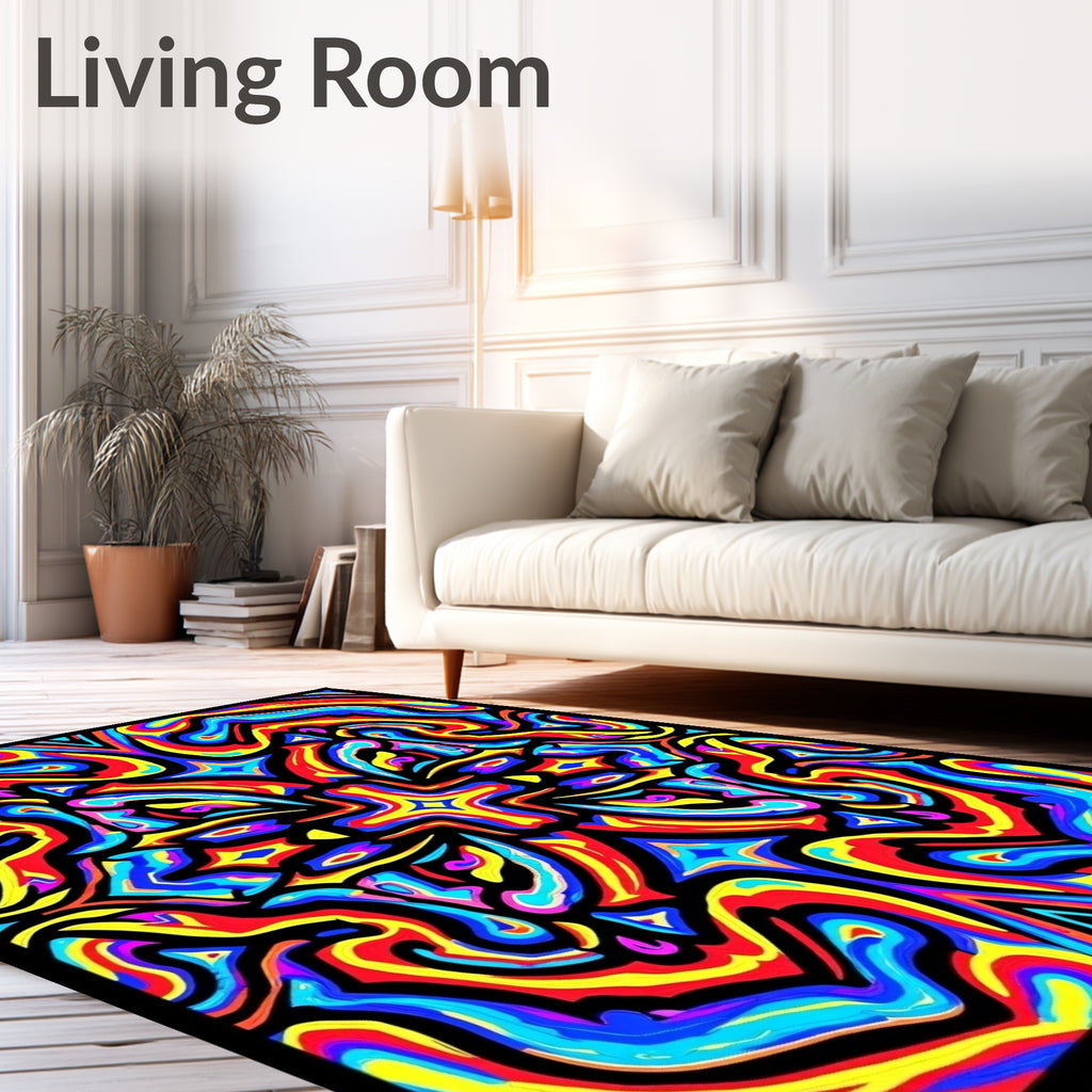 Vibrant Psychedelic Swirl Colorburst Rug