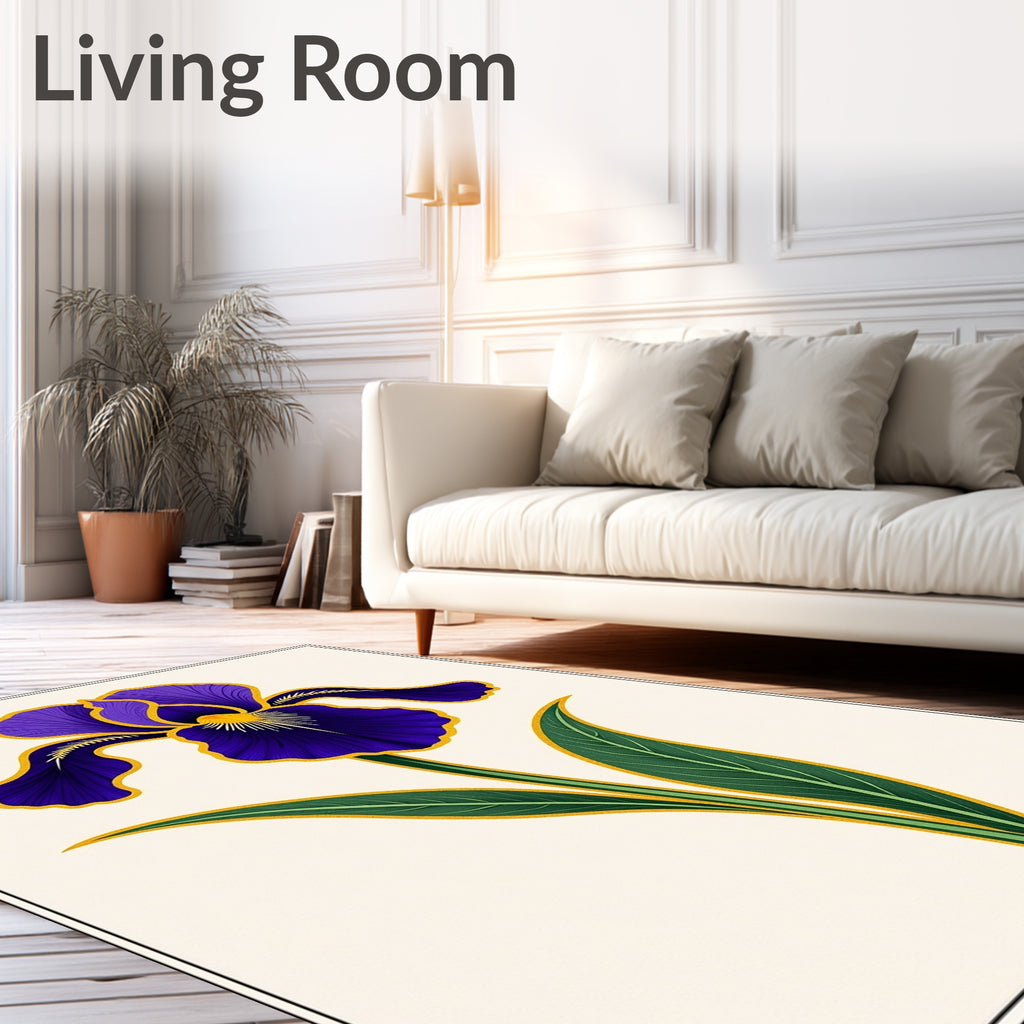 Deep Purple Iris Floral Outline Rug