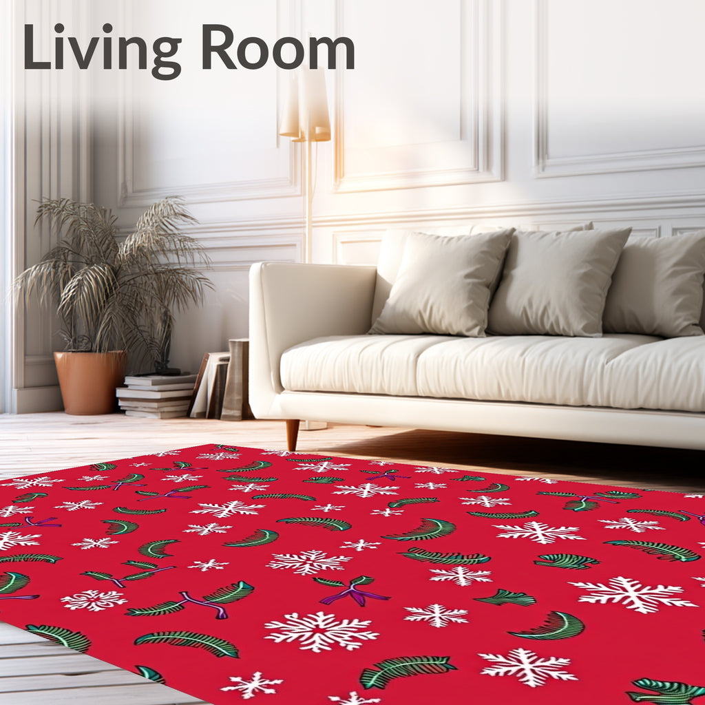 Crimson Snowflakes Green Boughs Rug