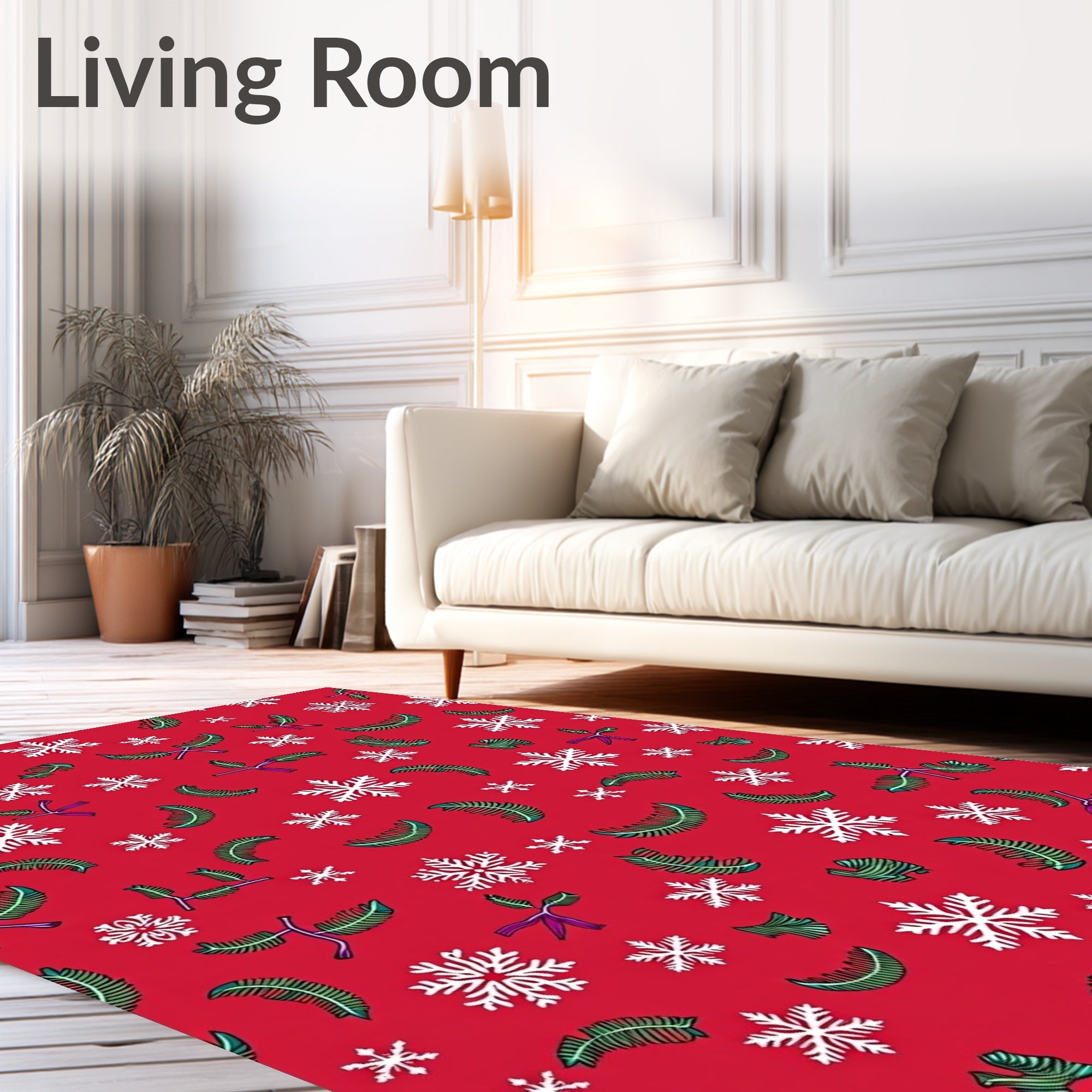 Crimson Snowflakes Green Boughs Rug